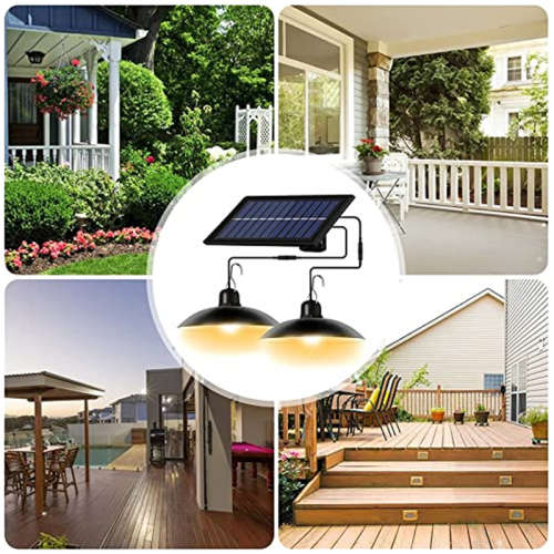 Solar Wall Light LED Home Garden Patio Double Head Pendant Light