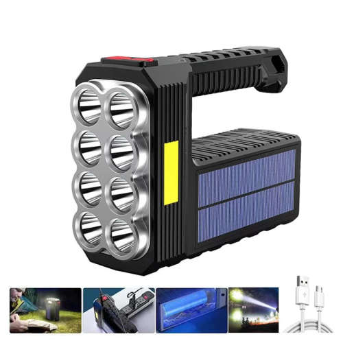 Solar Rechargeable USB Flashlight Waterproof Portable Flashlight
