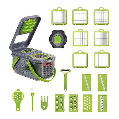 Vegetable Cutter Cube 22 in 1 Portable Vegetable Slicer with 13 Stainless Steel Blades and Peeler