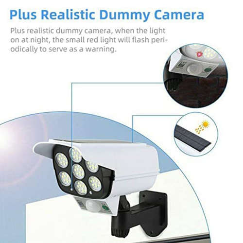 Solar Powered Motion Sensor Fake Dummy Camera Wall Light 3 In1