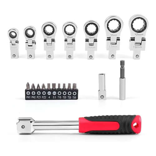 20PCS Elbow Ratchet Wrench Set, Metric Rotary Combination Wrench, with Interchangeable Reducer