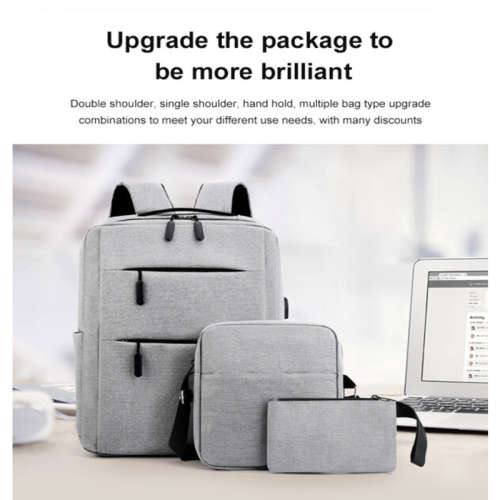 15Laptop Backpack With External Charging USB Port + 2 Small Bags