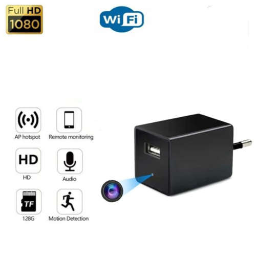 Wifi Spy USB Charger Camera Power Adapter with Micro SD Card Slot