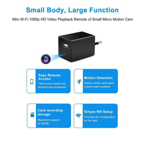 Wifi Spy USB Charger Camera Power Adapter with Micro SD Card Slot