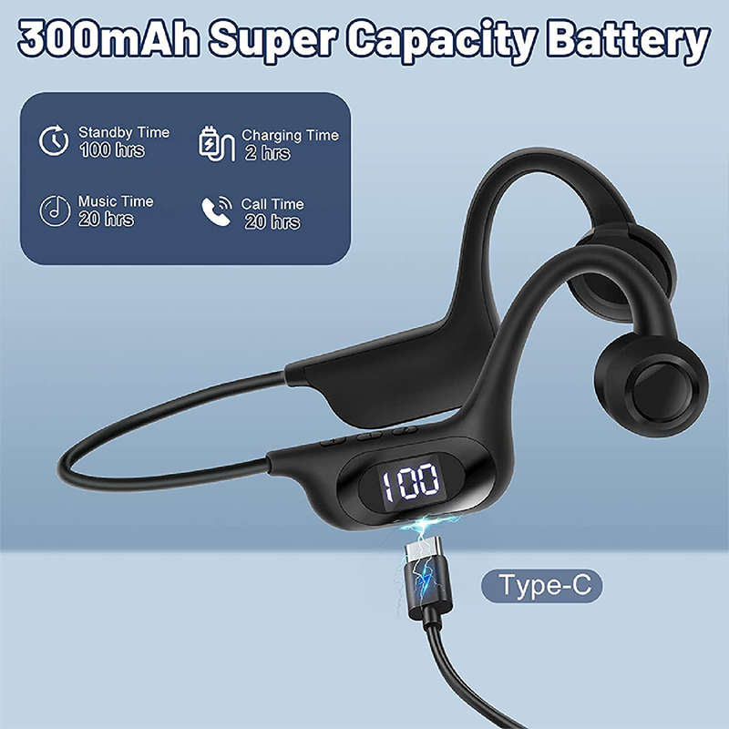 Noise-Canceling Headphones  Waterproof Sports Wireless Air Conduction Headphones Digital Battery Wi