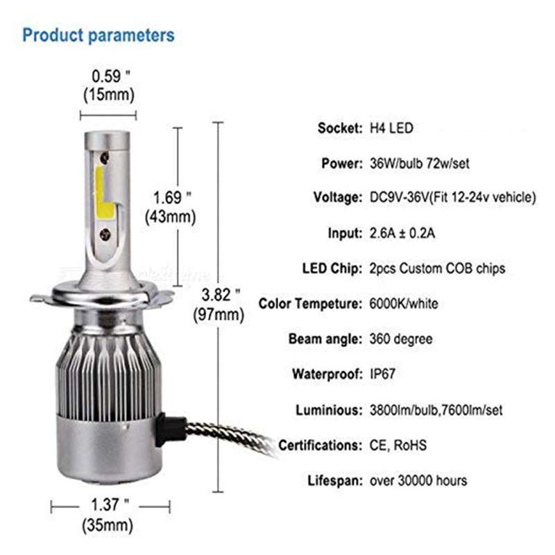 H4 2PCS LED Car Headlights