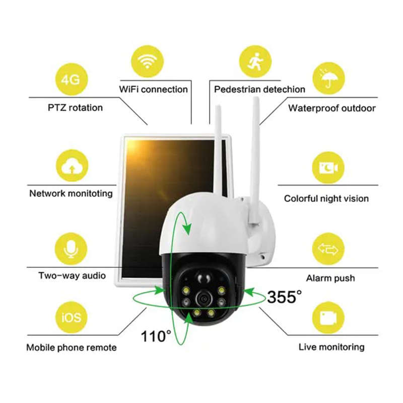 Solar Camera Wireless 4G Sim Outdoor Camera With Solar Panel And Extension Cord Supports Infrared De
