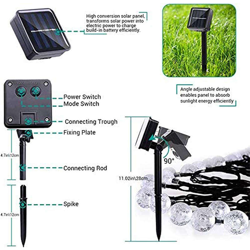 Christmas Lights Solar Garden Lights 20LED 5M Outdoor String Lights Crystal Ball Fairy Lights
