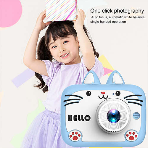 Kids Camera Portable Cartoon Cat Camera Comes with Camera Strap Lanyard and 5 Built-in Games Gift