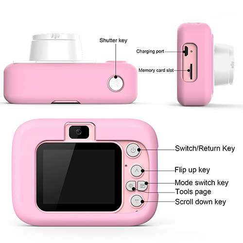 Kids Camera Portable Cartoon Cat Camera Comes with Camera Strap Lanyard and 5 Built-in Games Gift