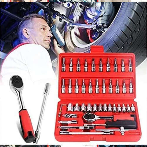 46pcs 1/4 Inch Auto Repair Tool Set Ratchet Wrench Combo Tool Kit