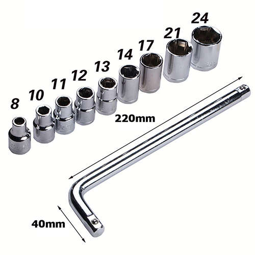 10 PCS 8-24MM Drive Deep Socket Wrench Set Socket Hexagonal Repair Tools Commonly Used DIY Tools