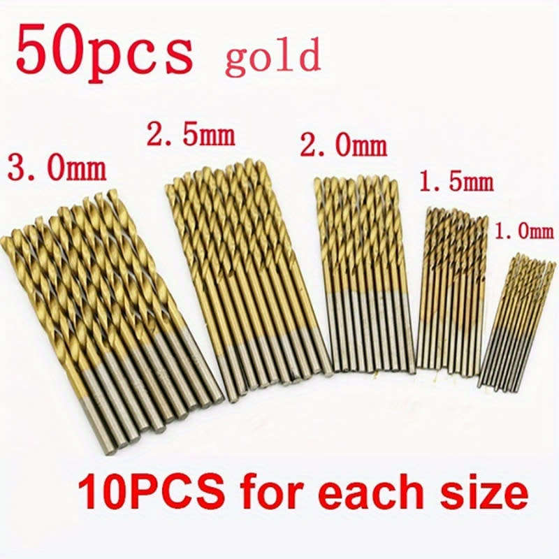 50pcs Titanium Coated HSS High Speed Steel Drill Bit Set Power Tool Accessories