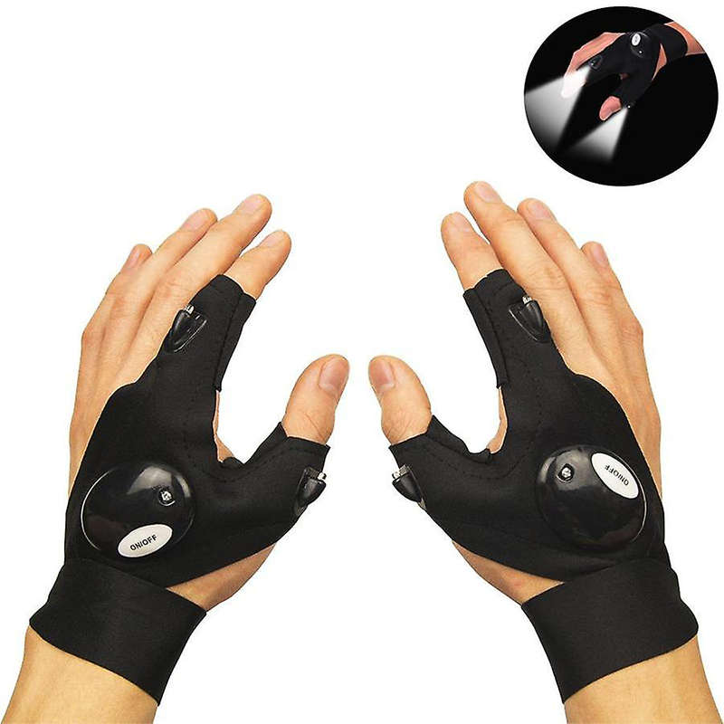 1 Pair (Left + Right Hand) Led Flashlight Gloves Hands-Free Fingerless Light Glove Auxiliary Repair