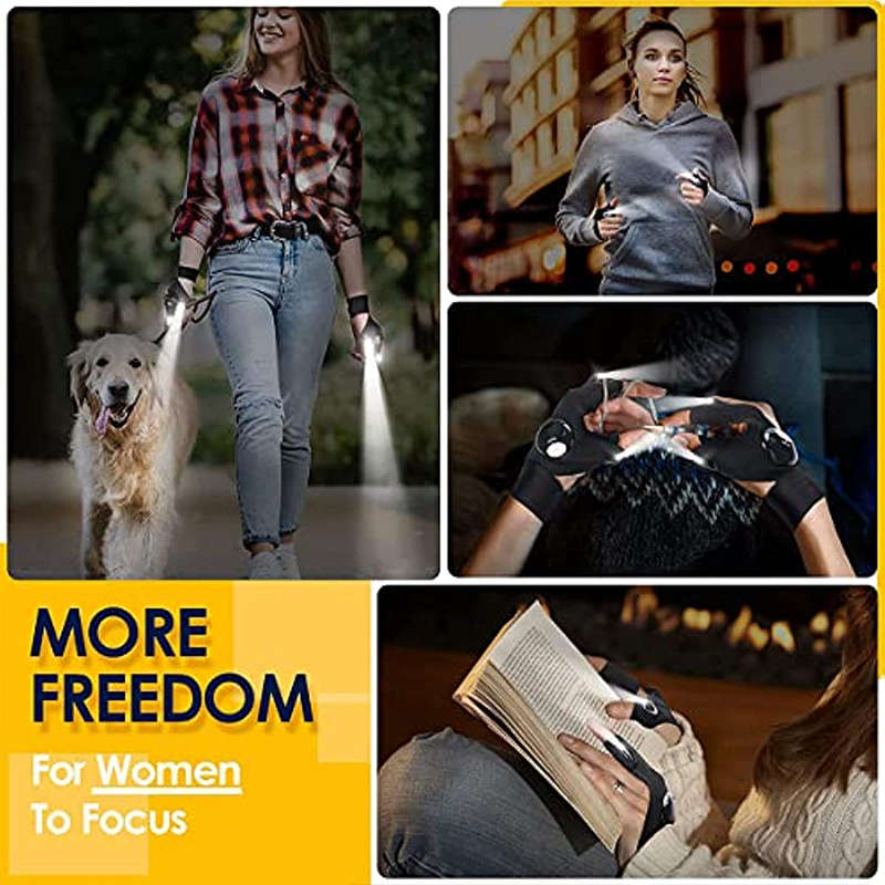 1 Pair (Left + Right Hand) Led Flashlight Gloves Hands-Free Fingerless Light Glove Auxiliary Repair