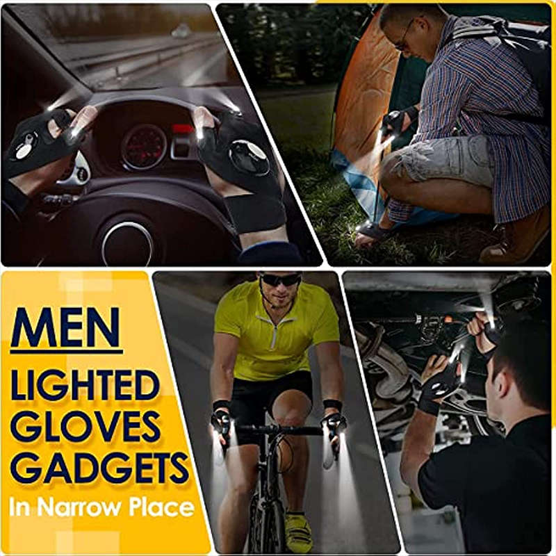 1 Pair (Left + Right Hand) Led Flashlight Gloves Hands-Free Fingerless Light Glove Auxiliary Repair