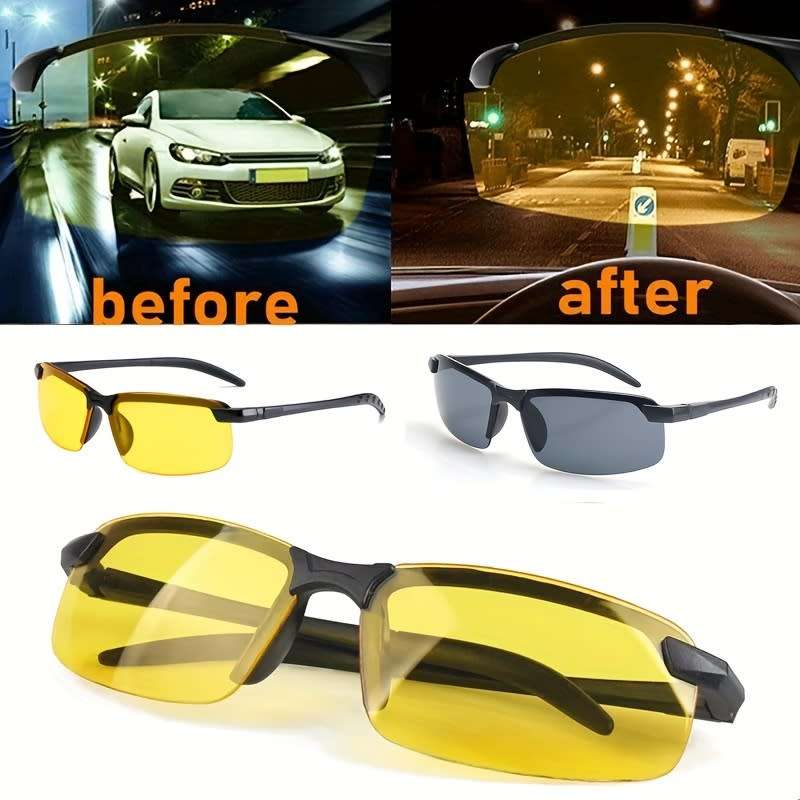 Night Vision Glasses For Women Men Outdoor Sports Semi Rimless Sunglasses Driver Anti-Glare Goggles