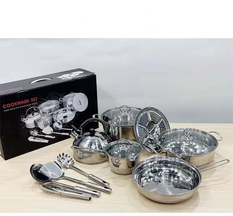 14 Piece Cookware Set Kitchen Accessories Utensils Cooking Tool Set Stainless Steel With Kettle