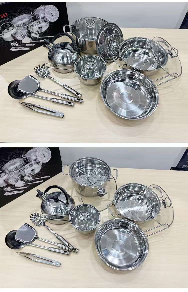 14 Piece Cookware Set Kitchen Accessories Utensils Cooking Tool Set Stainless Steel With Kettle