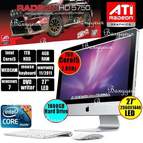APPLE IMAC 27" {CORE i5 - 760 2.8GHz} {1000GB HARD DRIVE} {ATi 5750 1GB GRAPHICS}{MONSTER!!!}