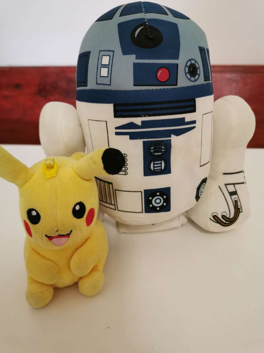 Plush toys R2D2 and Pikachu