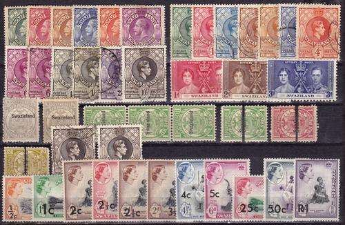 Stockcard of Swazieland - high value - includes 1/- ovpt strip of 3 unmounted mint