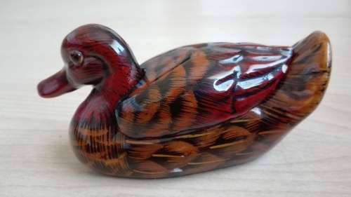 Small Wooden Lidded Duck Figurine
