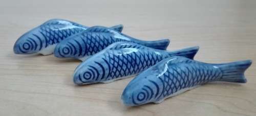 Blue & White Oriental Fish Shaped Chopsticks Rests