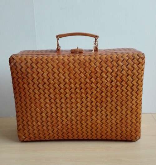 Vintage Wooden Weave Pattern Suitcase