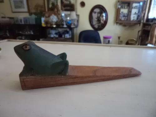 Wooden Frog Figurine Door Stopper