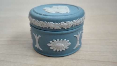 Wedgwood Jasperware Small Round Lidded Trinket Box Blue and White