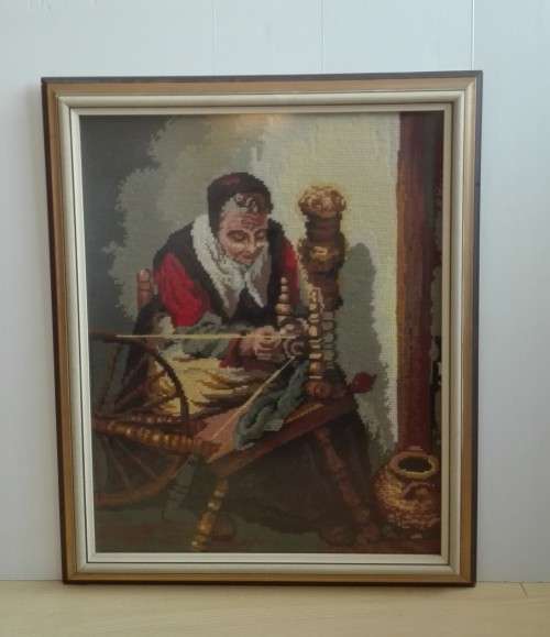 Framed Tapestry - Old lady Weaving