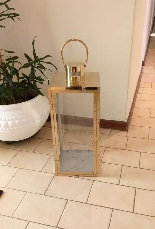 Tall Lantern Shape Glass & Metal Candle Holder