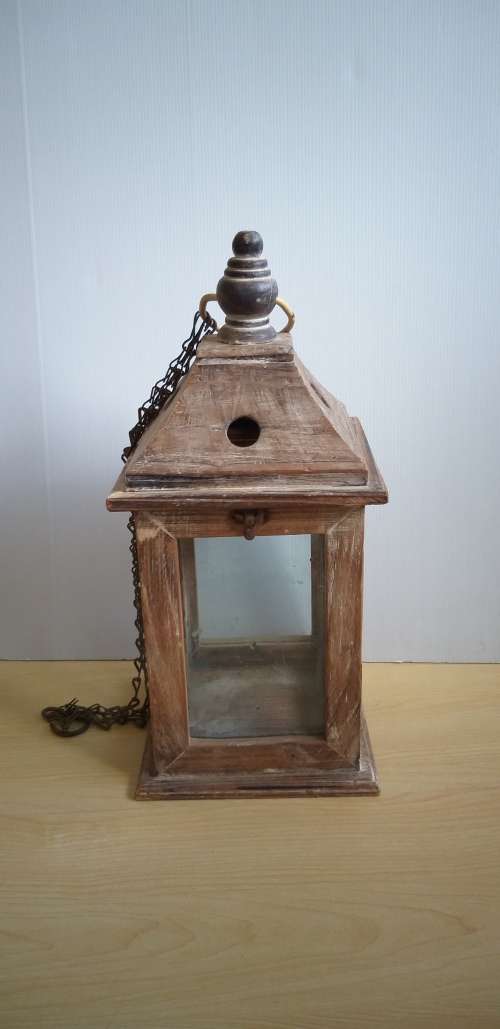 Wooden Lantern Candle Holder (height 44cm. width 20cm)