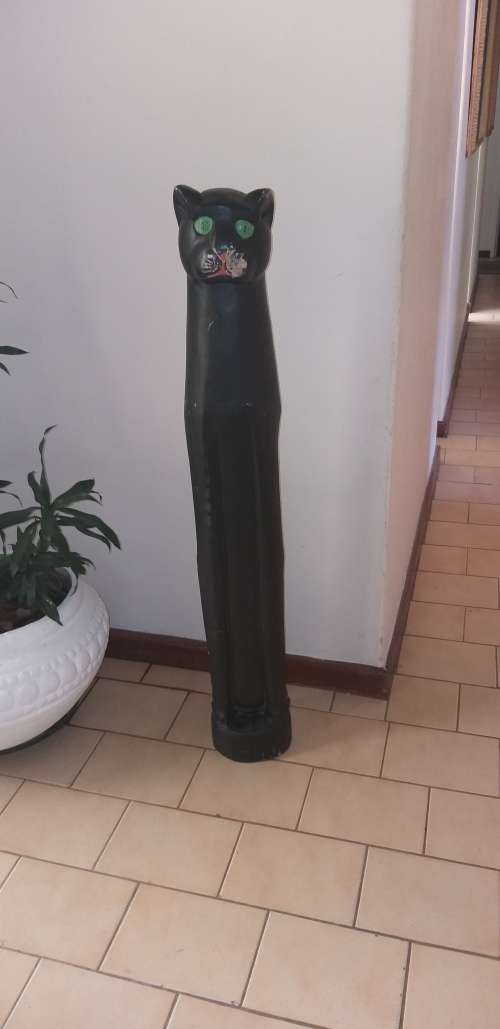 Tall Floor Standing Wooden Cat Figurine