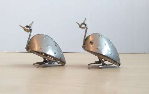 Set of 2 Small Metal Guinea Fowl Figurines