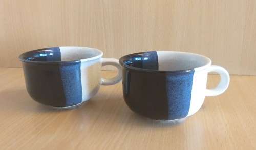 Set of 2 Black & White Two Tone Tea Cups