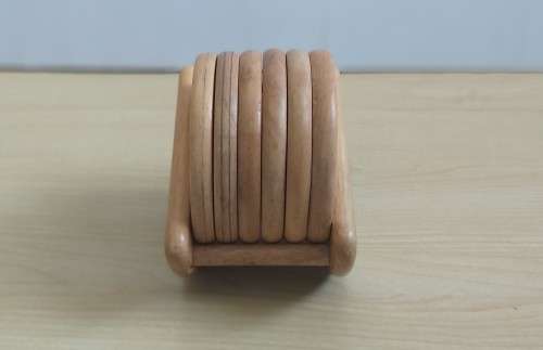 Set of 6 Round Wooden Coasters on a Stand