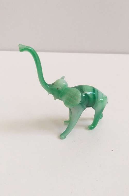 Miniature Green Glass Elephant Figurine
