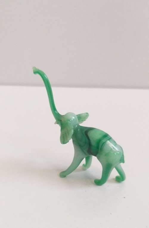 Miniature Green Glass Elephant Figurine