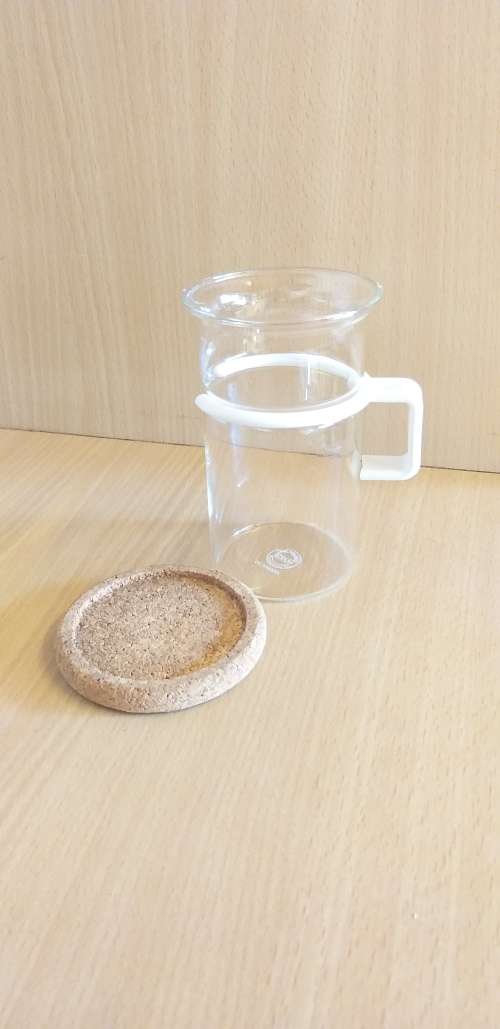Bodum Danish Glass Mug with White Handle and Cork Coaster