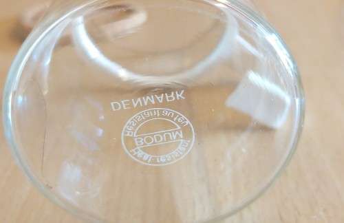 Bodum Danish Glass Mug with White Handle and Cork Coaster