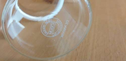 Bodum Danish Glass Mug with White Handle and Cork Coaster