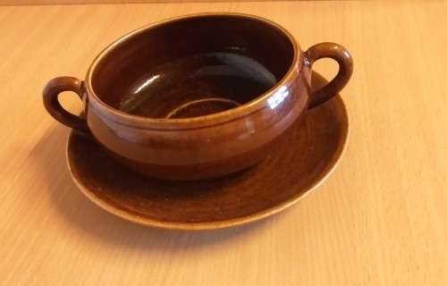 Brown Soup Bowl with Saucer Set