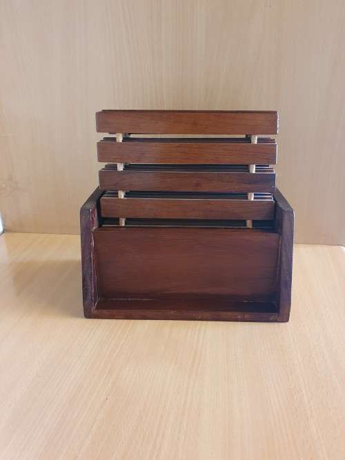 Wooden Kitchen Pot Stand Set - Wooden Caddy with 6 Potstands