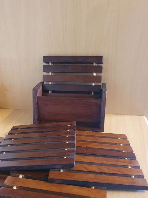 Wooden Kitchen Pot Stand Set - Wooden Caddy with 6 Potstands