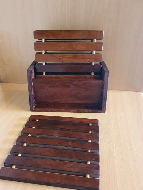 Wooden Kitchen Pot Stand Set - Wooden Caddy with 6 Potstands