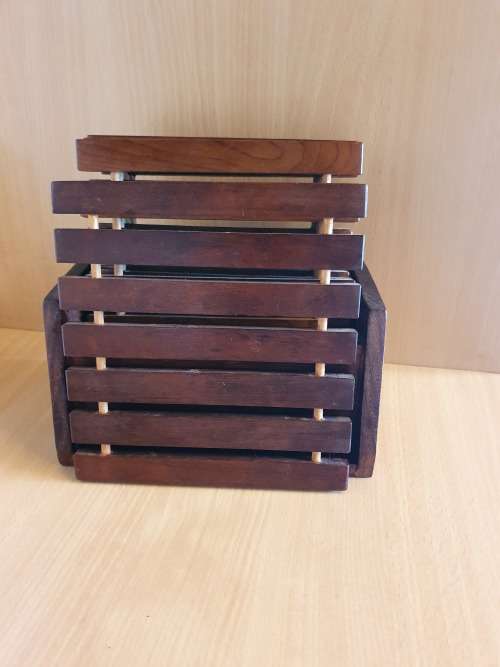 Wooden Kitchen Pot Stand Set - Wooden Caddy with 6 Potstands
