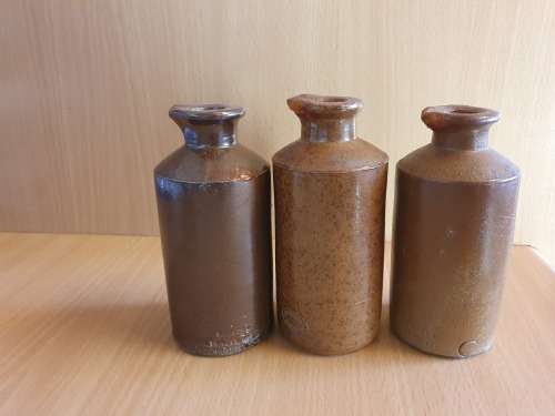 Set of 3 Brown Stoneware Ink Bottles