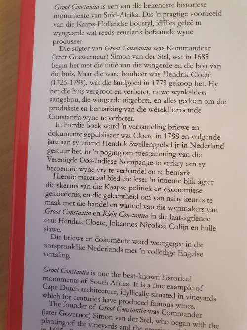 Hendrik Cloete, Groot Constantia En Die/And The VOC 1778-1799: G.J. Schutte